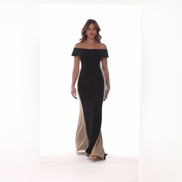 XSCAPE EVENINGS
"BRIANNA" OFF THE SHOULDER JERSEY KNIT CAVIAR BEADED GOWN - Picture 4 of 10